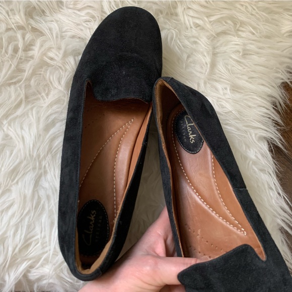 Clarks suede slip-on loafers with slight inside wedge for comfort Sz 10 EUC - Picture 4 of 13